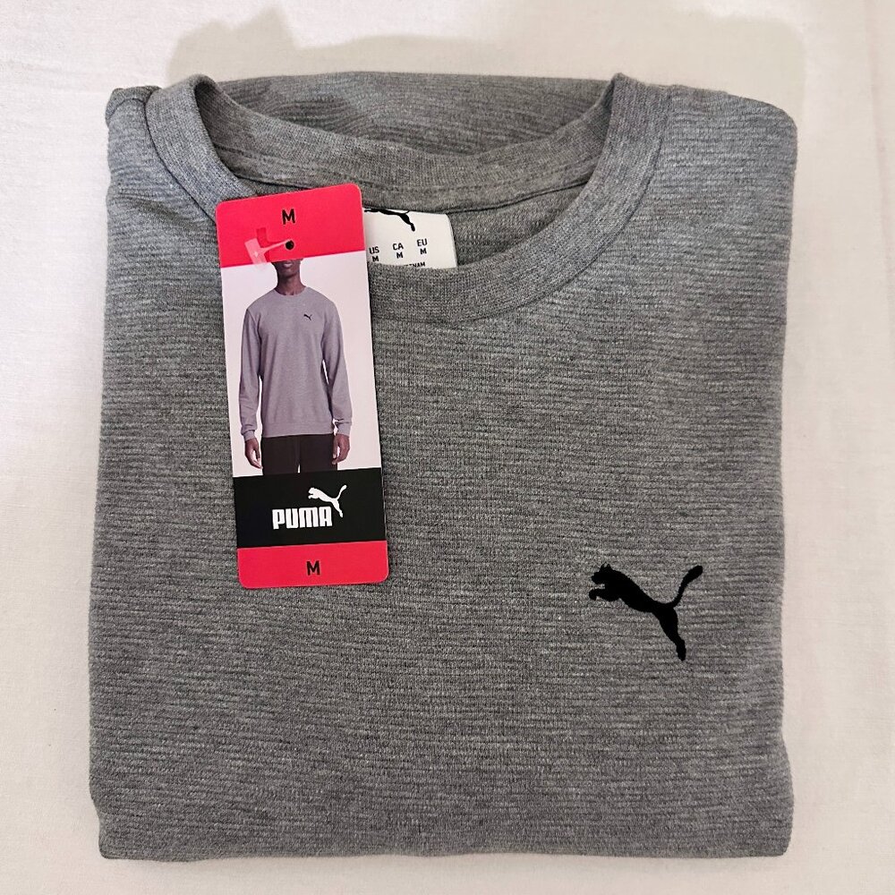 Puma Men's Textured Crew Neck Sweatshirt Pullover Size M Grey Casual (New)